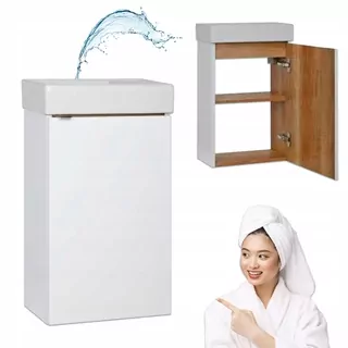 Kúpeľňová závesná skrinka s umývadlom 40 × 22 Slim White Lacquer Front MDF
